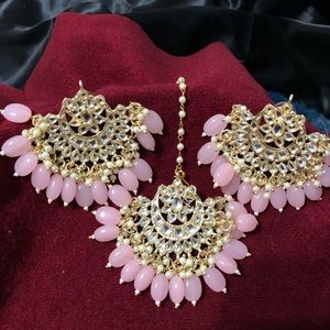 Polki pearls tikka earrings jewelry set Pakistani Indian Bollywood jewellery